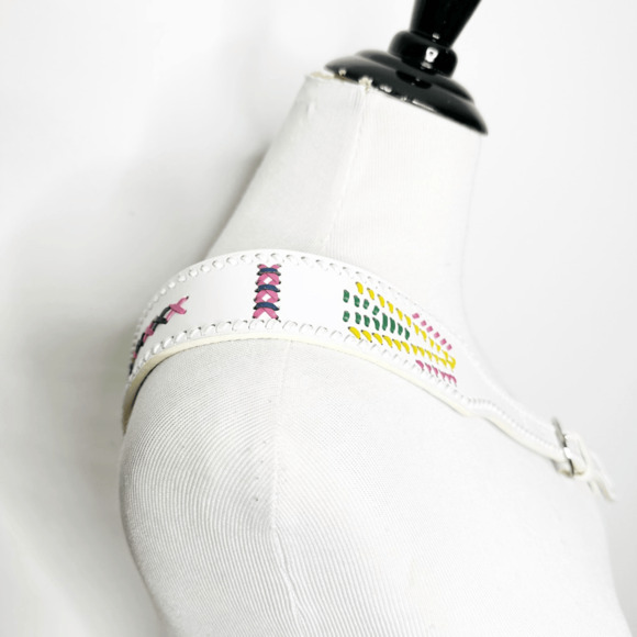 Vintage leather WESTERN laced BELT WHITE southwest womens LARGE l - Picture 2 of 5